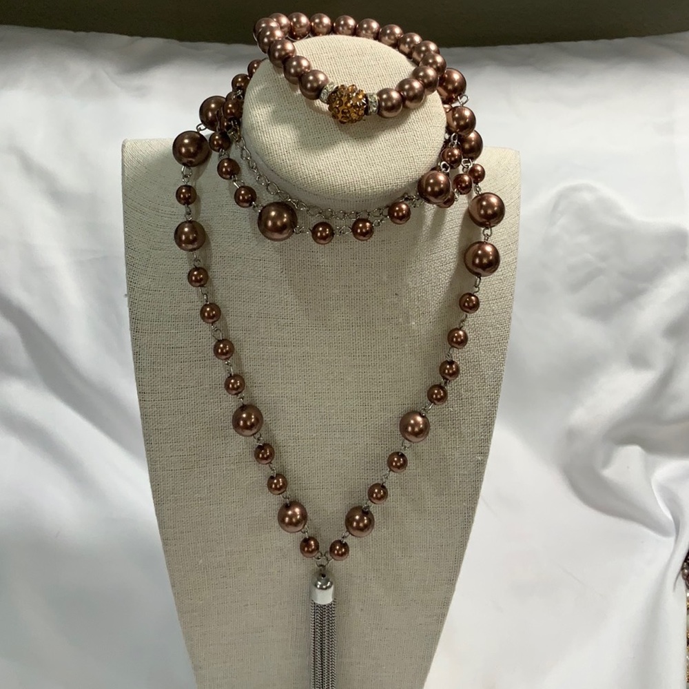Coppertone necklace and stretch bracelet